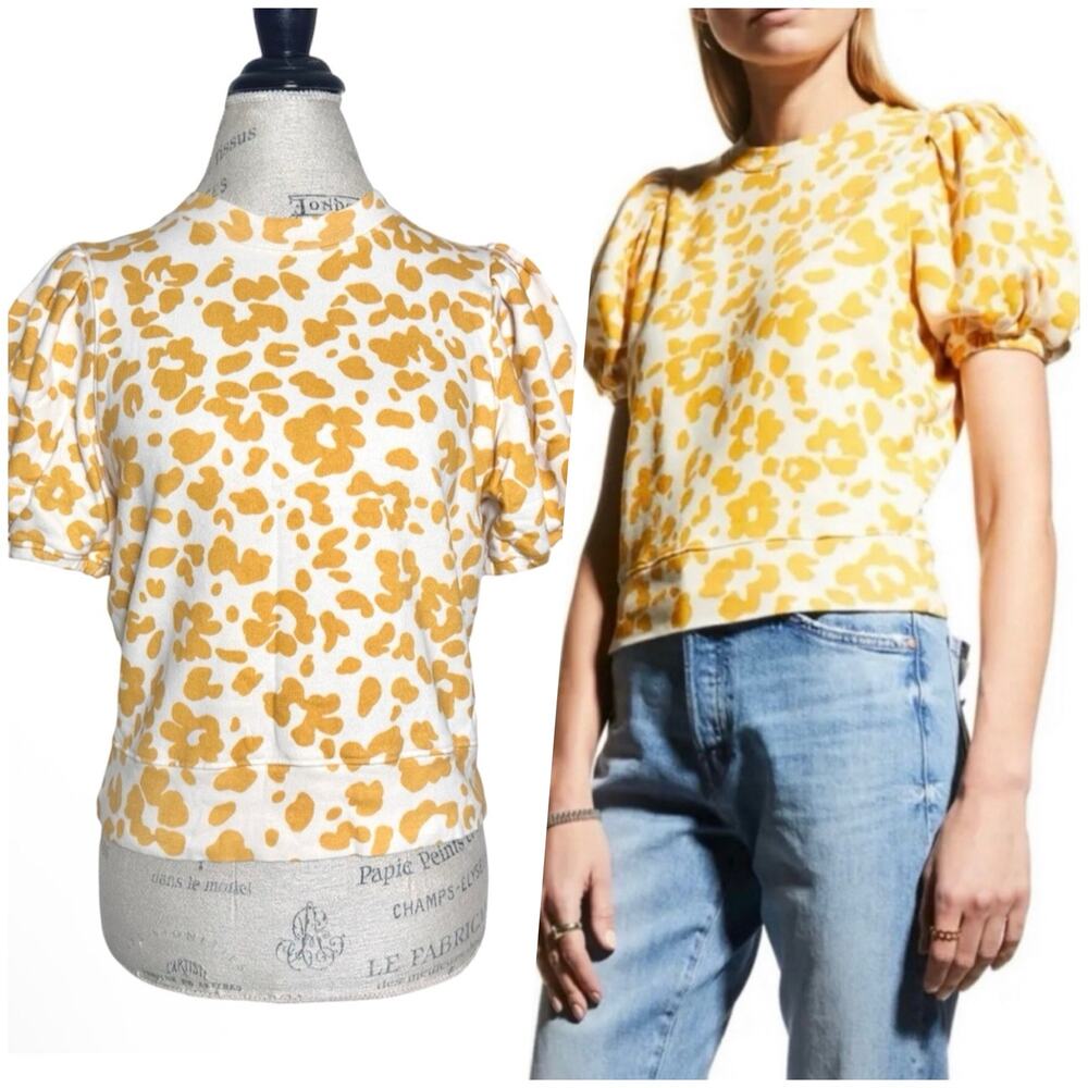 Mother | Women | Just A Purr Leopard Print Puff Sleeve Curve Ball Tee | Medium